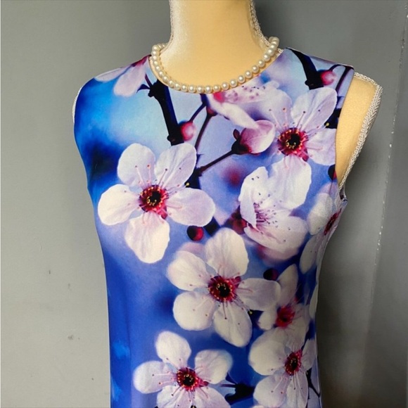 Calvin Klein Blue Bold Floral Sleeveless Dress - Picture 4 of 13